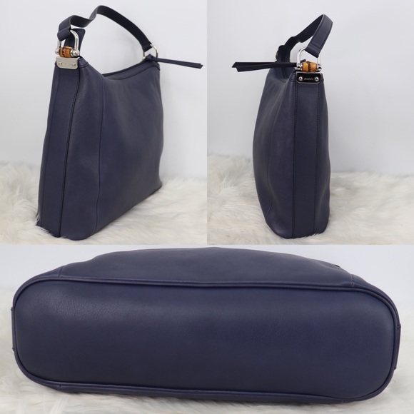 GUCCI- Guccissima Bamboo Navy Blue Shoulder Bag - Picture 2 of 10